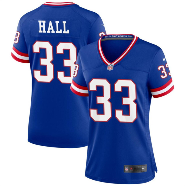 Women's New York Giants #33 Hassan Hall Blue Throwback Football Stitched Jersey(Run Small)